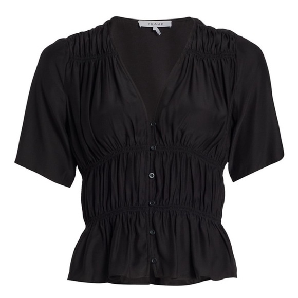 FRAME Ruched V-Neck Blouse - Picture 2 of 5